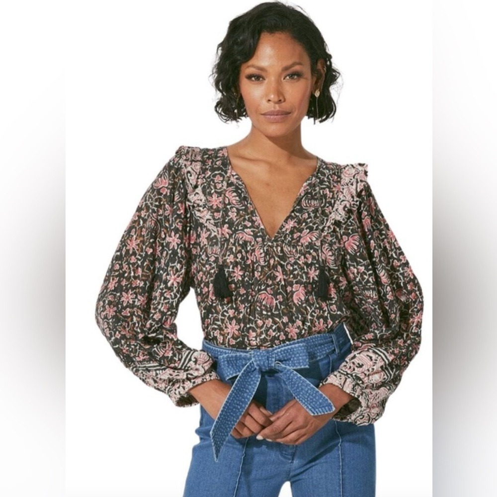 CLEOBELLA Evereve Brynlee Black Pink Org Cotton Metallic Print Blouse